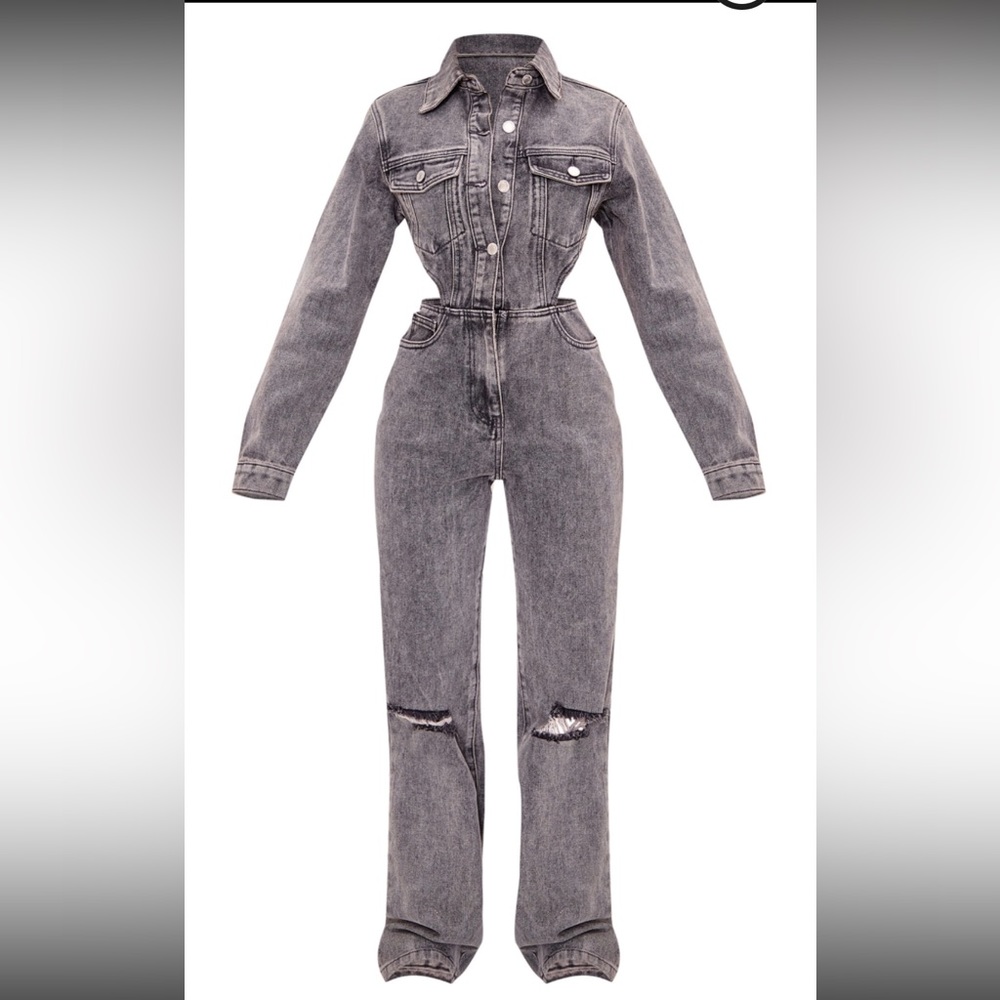 pretty little thing grey denim jumpsuit, never worn & brand new.